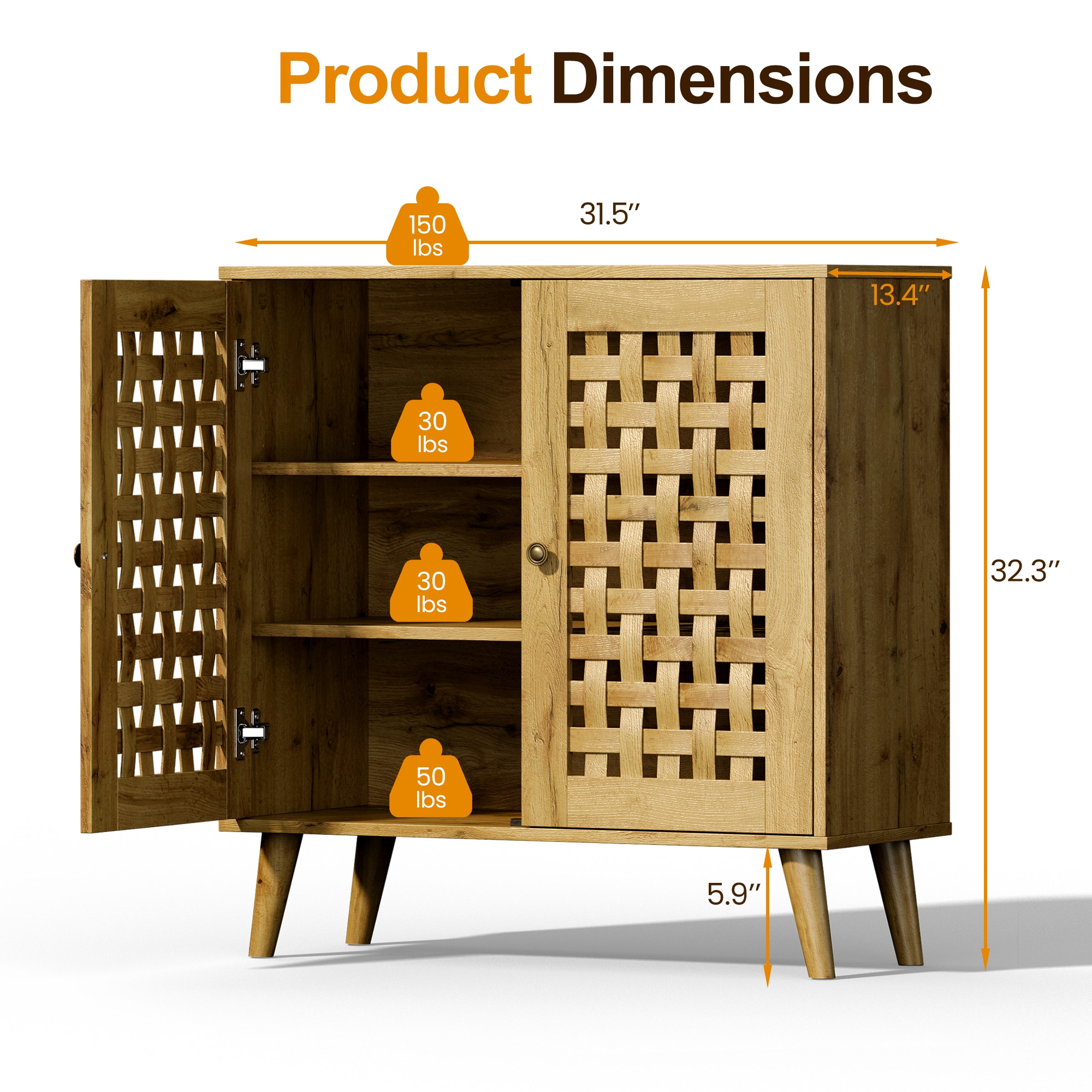Vintage Buffet Sideboard With Wooden Doors And Adjustable Shelves_voghion.com